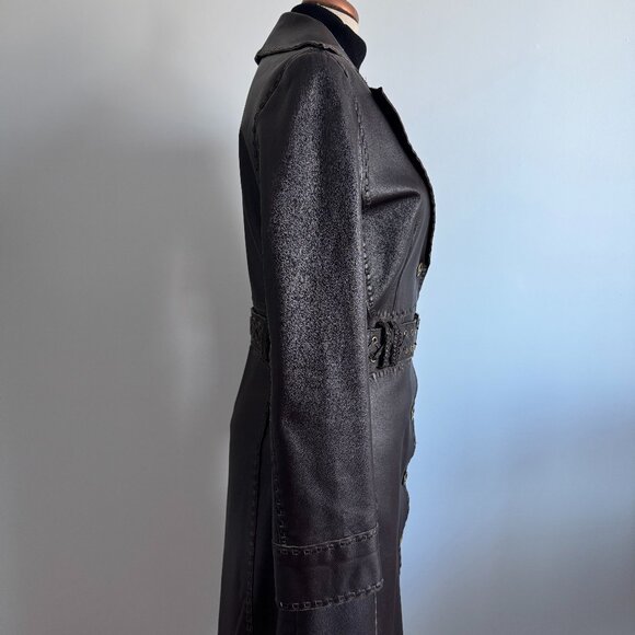 Nylon by Dex - Long Brown Leather Coat with Belt - Picture 9 of 15